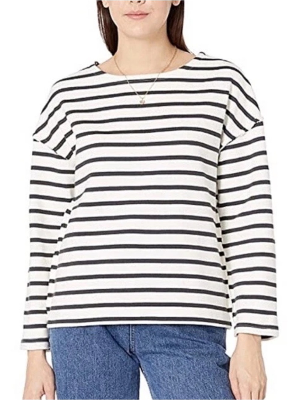 Madewell Women's Luxe Long-Sleeve Tee in Casler Stripe Black Coal Size Medium